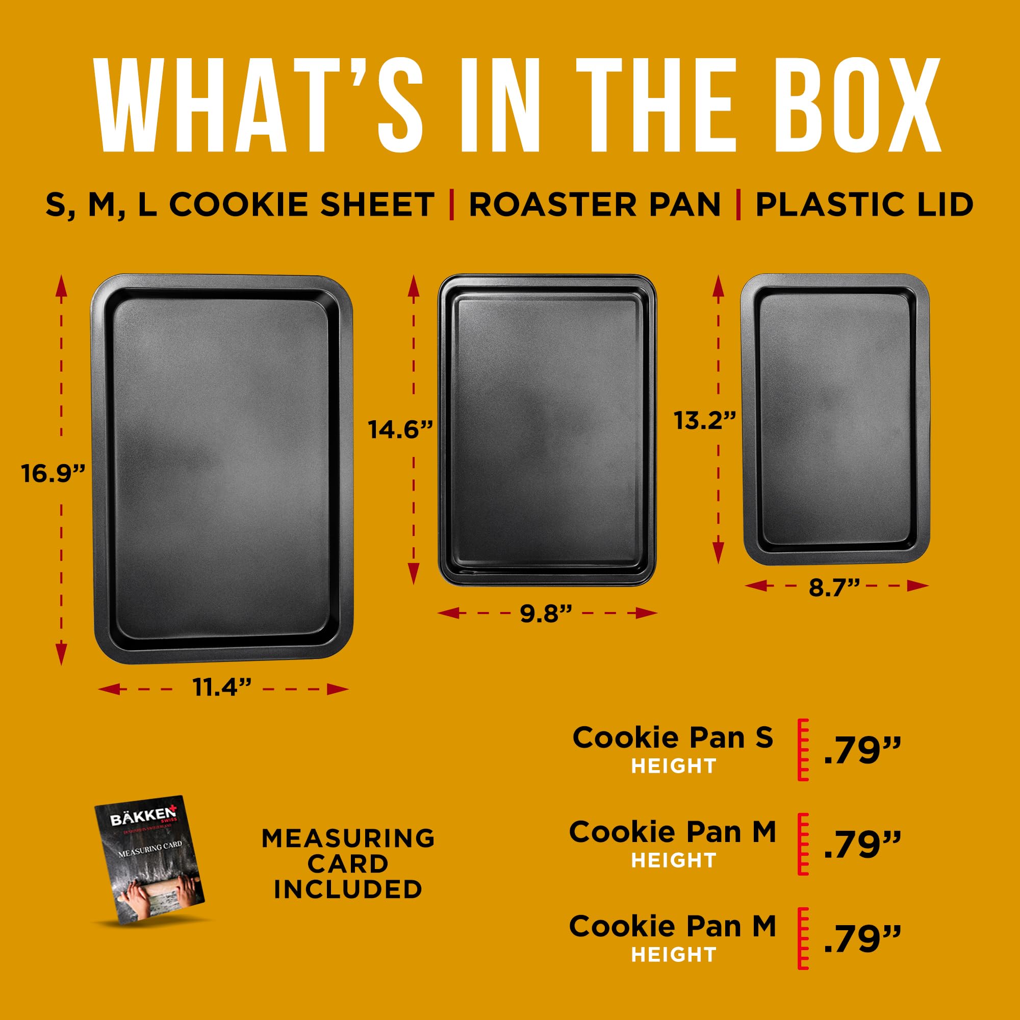3 Piece Set Nonstick Carbon Steel Oven Bakeware -Professional Quality Kitchen Cooking Baking Trays -PFOA, PFOS, PTFE-Free Small, Medium & Large Baking Sheet Pans