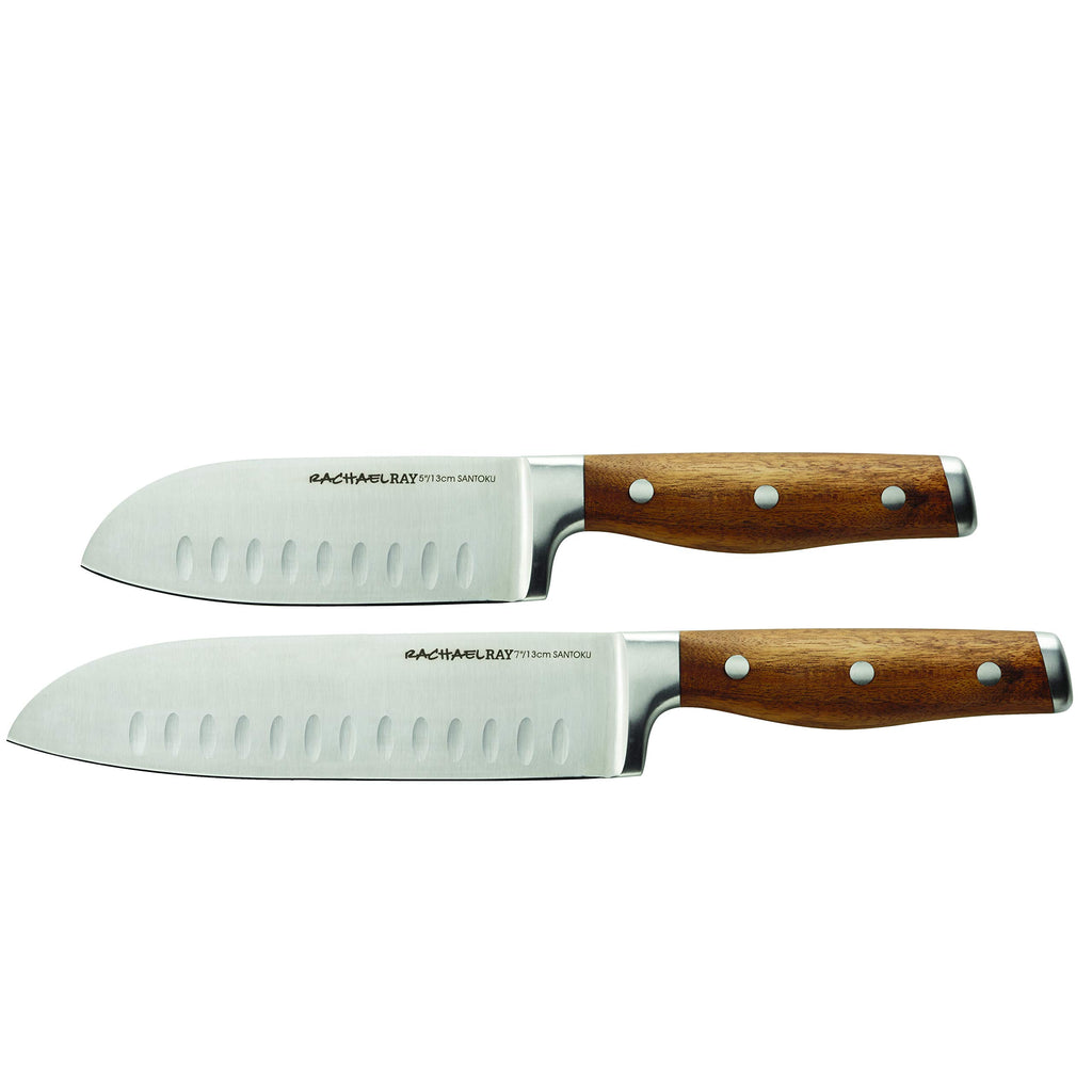 Rachael Ray Cucina Cutlery 2-Piece Japanese Stainless Steel Santoku Knife Set with Acacia Handles -,Acacia Wood