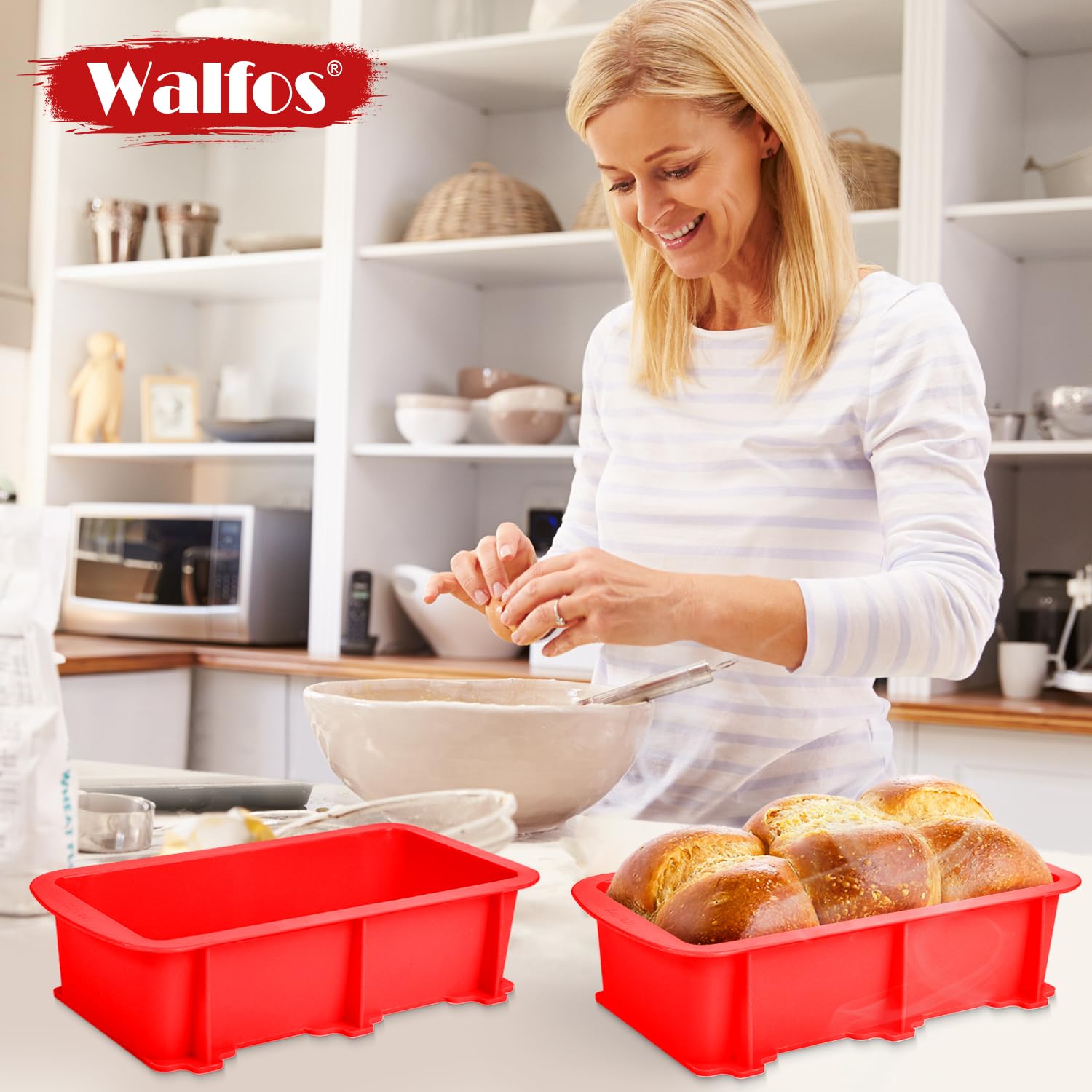 Walfos Silicone Bread Loaf Pan, 9 x 5 inch Non-Stick Silicone Loaf Pans For Baking Set of 2, Perfect For Bread, Cake, Meatloaf, Dishwasher Safe