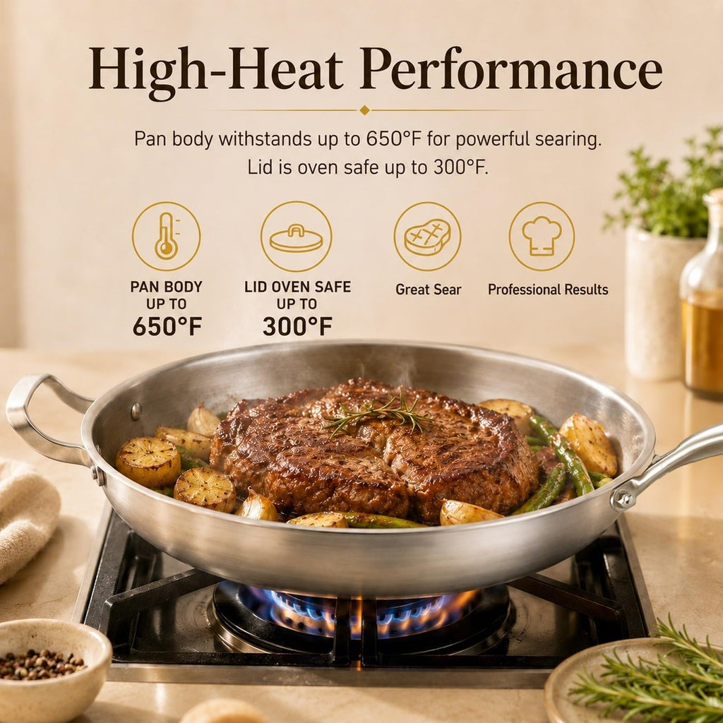 DELARLO Tri-Ply Stainless Steel Pan,18/10, 14.2"