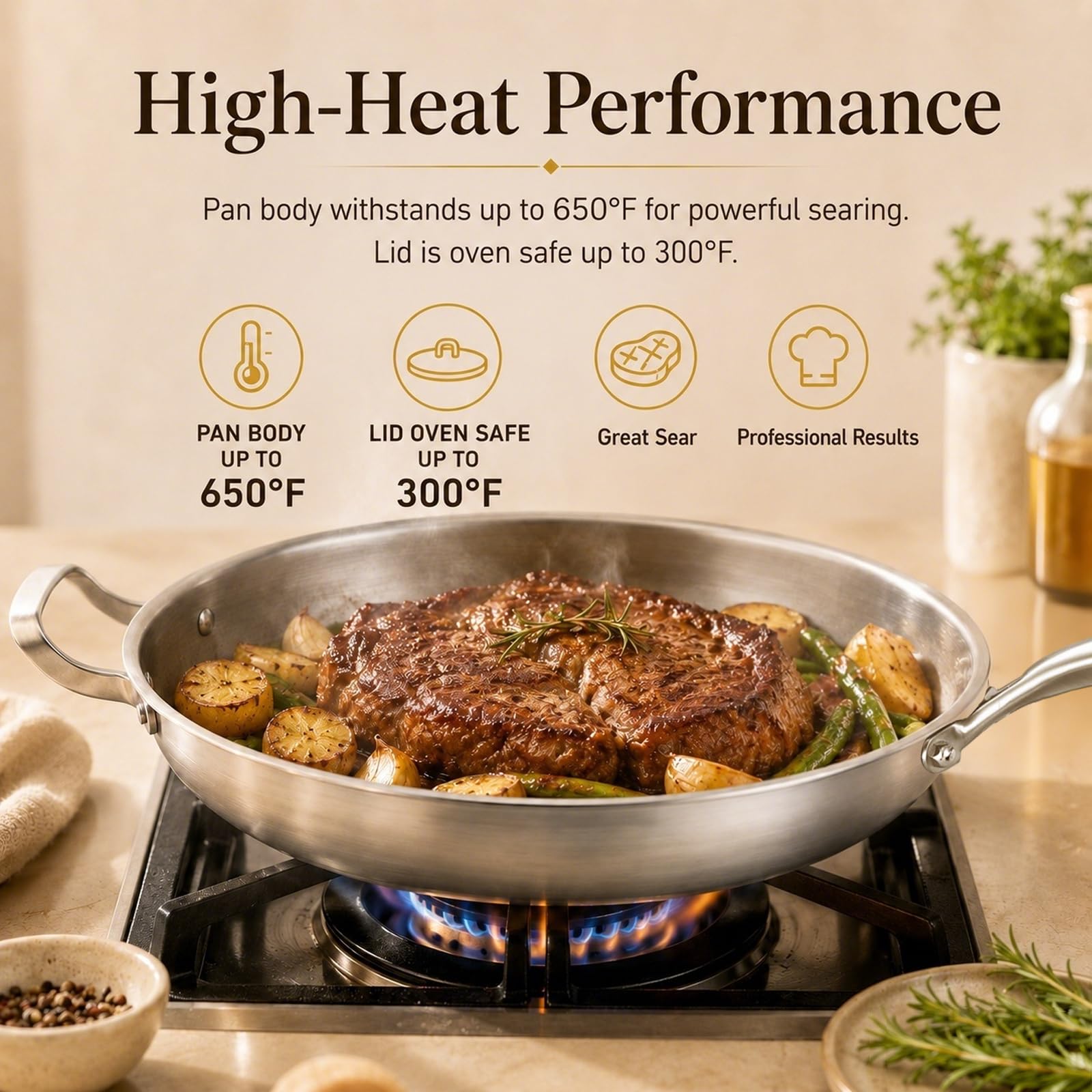 DELARLO Tri-Ply Stainless Steel Pan,18/10, 14.2"