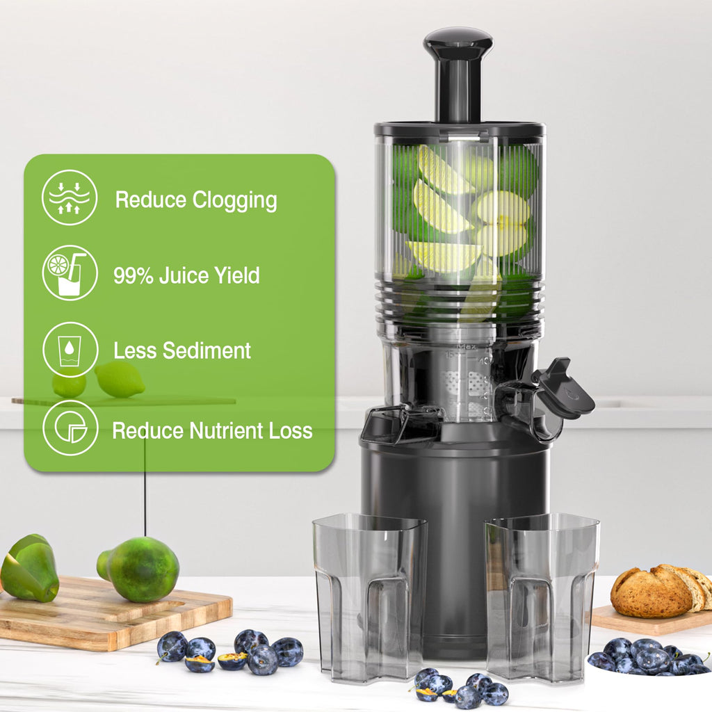 Cold Press Juicer – 6.5" Extra Large Feed Chute Fit Hands-Free Electric Masticating Juicer Machine, 350W Slow Masticating Juicer Machine for Whole Fruit and Vegetables – Easy Cleanup & Assembly.