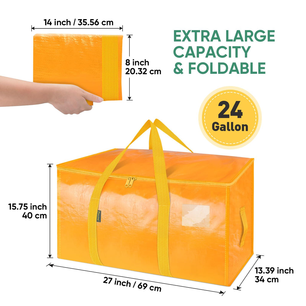 BALEINE 4-Pack Oversized Moving Bags with Reinforced Handles, Heavy-Duty Storage Tote for Clothes, Moving Supplies (Light Yellow, 4-Pack)