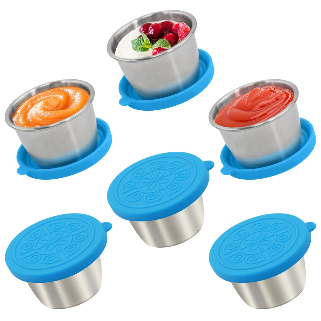 Qukaka 6x2.7 Oz Salad Dressing Container to Go,Handy Leakproof Stainless Steel Meal Prep Containers Reusable,Sauce Containers for Lunch Box, Picnics, Travel, Office and Kitchen Storage