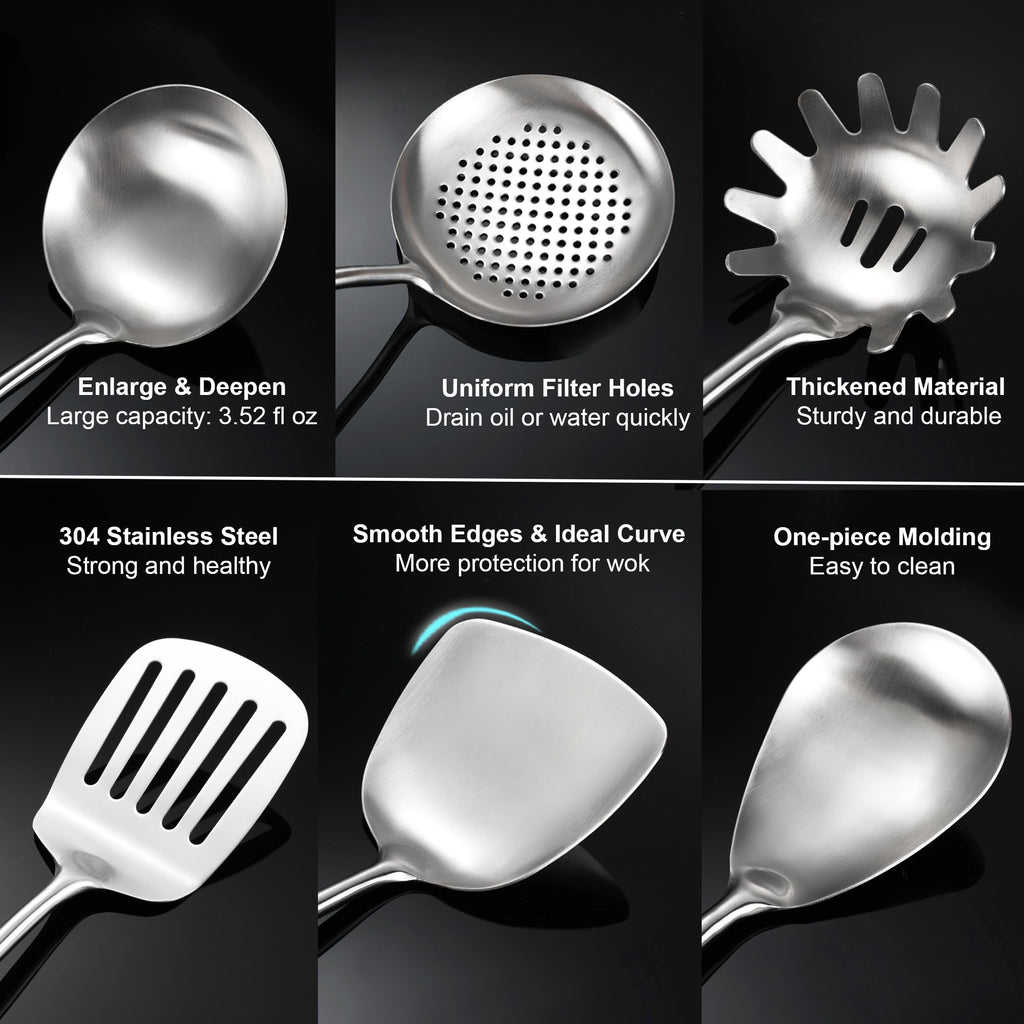 NIITAWH Stainless Steel Kitchen Utensils Set for Cooking Wooden Handle