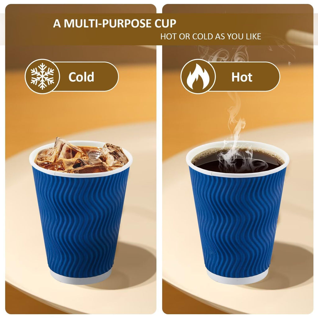 Clawsoff 100 Pack 12 oz Coffee Cups with Lids Disposable Insulated Cup Navy