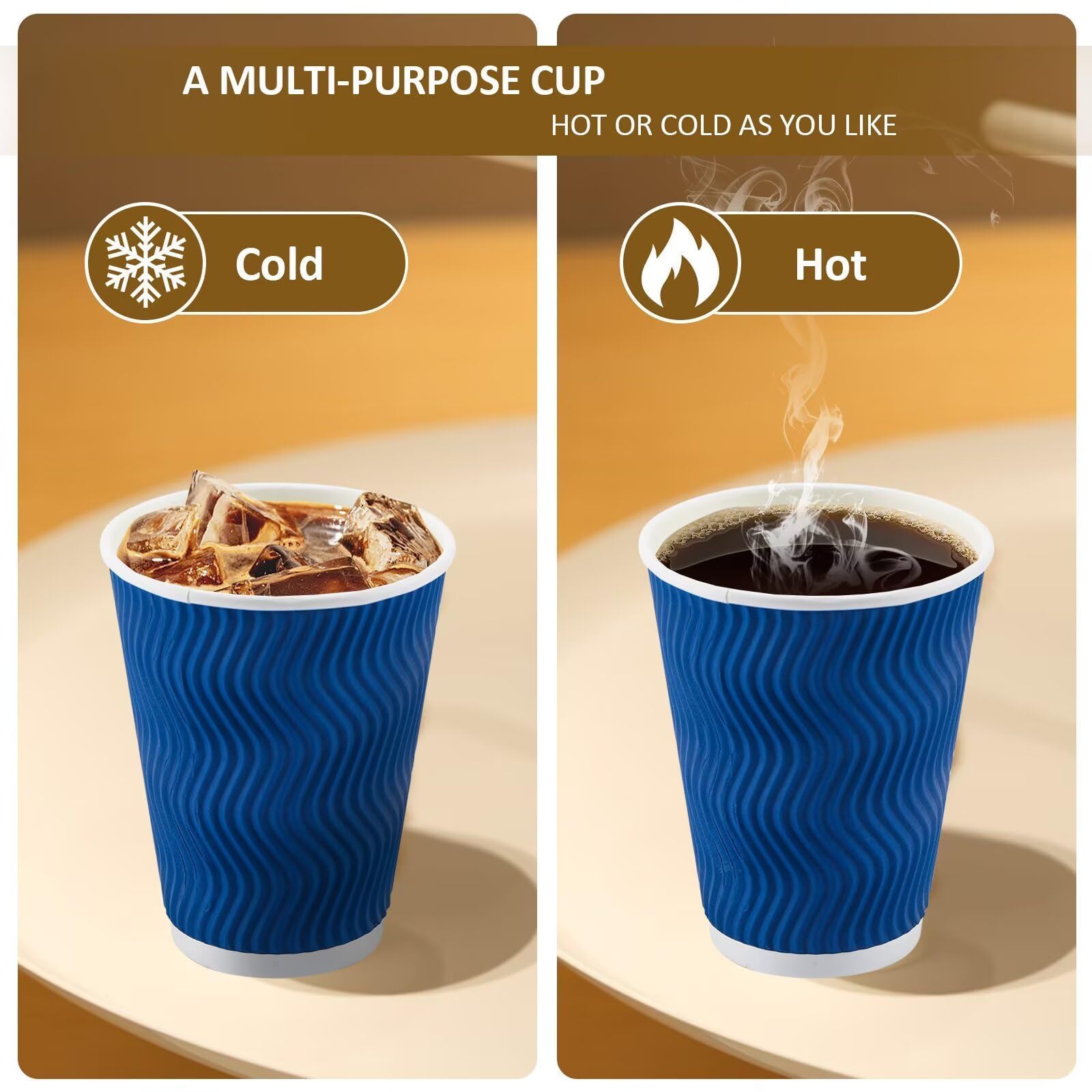 Clawsoff 100 Pack 12 oz Coffee Cups with Lids Disposable Insulated Cup Navy