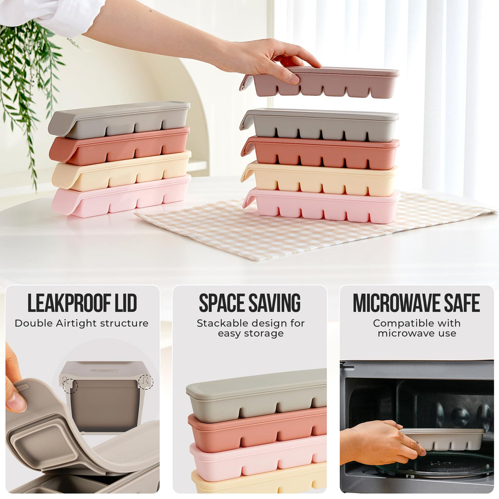 Firgi Silicone Ice Cube Freezer Tray with Lid, 100% Food-Grade Platinum Silicone,Leak Resistance & Dishwasher Safe for Baby Food Prep,Breast Milk,Purees - Korean Made (Brown 2-Pack 1 oz/6 Sections)