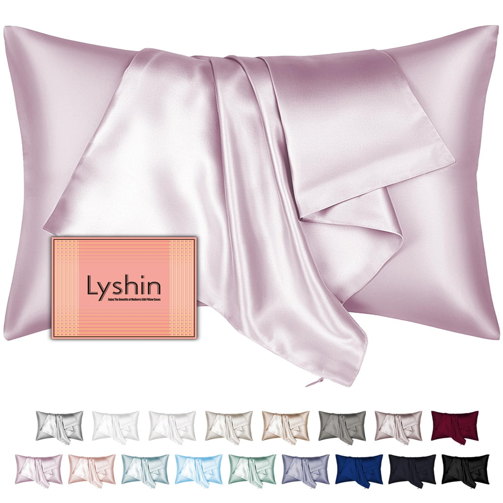 LYSHIN Silk Pillow Cases Standard Size with Hidden Zipper, Haze Blue