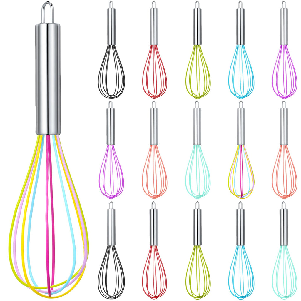 Domensi 16 Pcs 10 Inch Whisks Bulk for Cooking Silicone Whisks Non Scratch Stainless Steel Hand Coated Metal Heat Resistant Egg Beaters for Classroom Cook Party Favor Gift Supplies