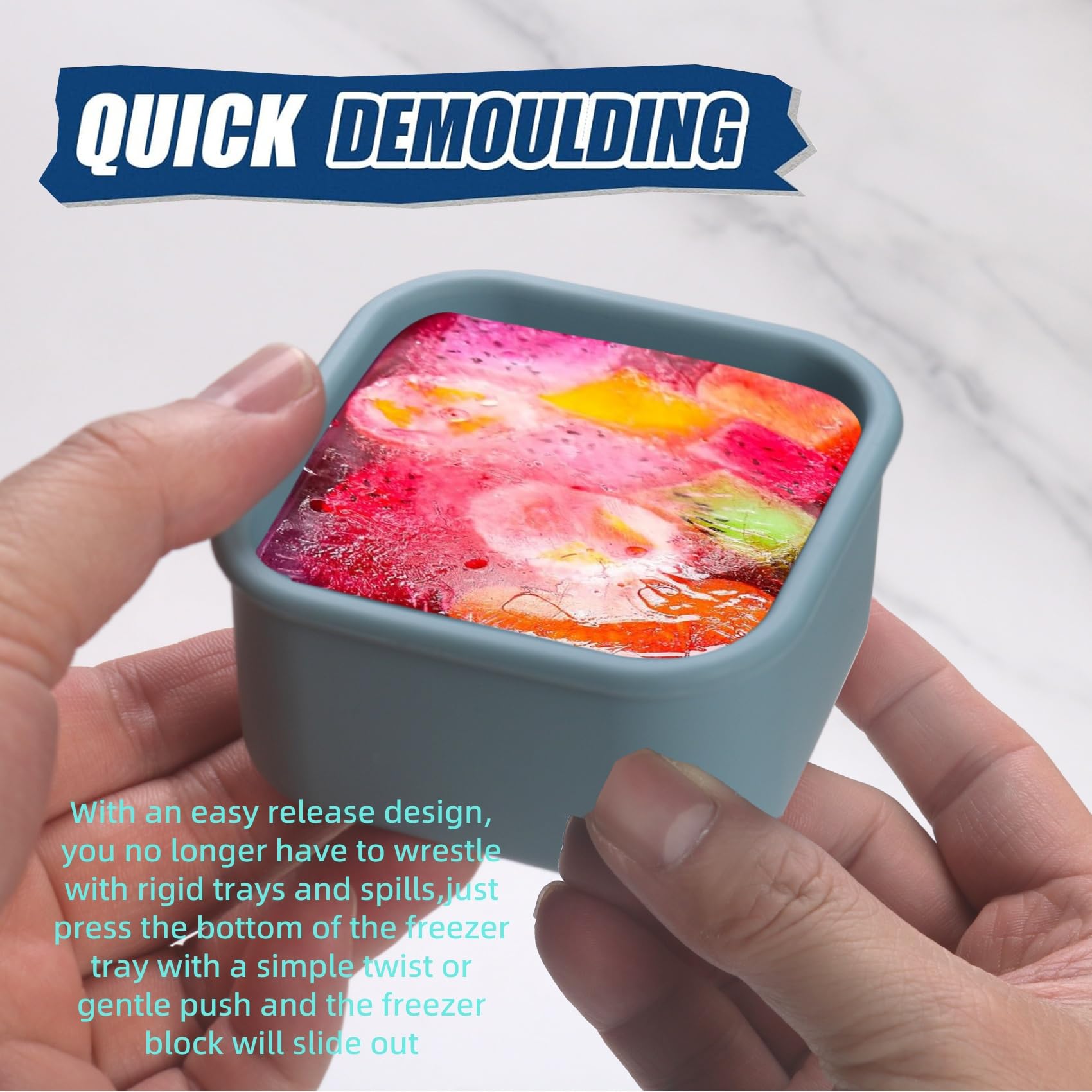 BECOKIT 1/2 Cup Silicone Freezer Tray With Lid - Silicone Freezer Molds 4-Pack For meal prep & freezing of various sauces and other dishes, makes 4 perfect 1/2 cup portions cubes (Blue 4 Pack)
