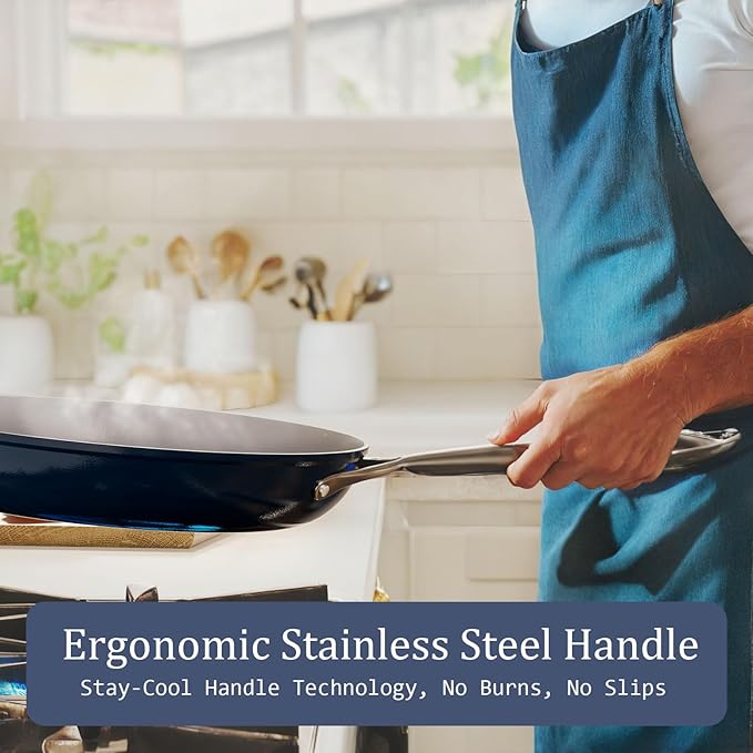 Nonstick Ceramic Sauté Pan with Lid (4.5 qt, 11") Deep Frying Pan for All Cooktops, Non Toxic Skillet PTFE/PFAS Free, Oven Safe up to 500°F w/ Stainless Steel Stay-Cool Handle, Caribbean Blue