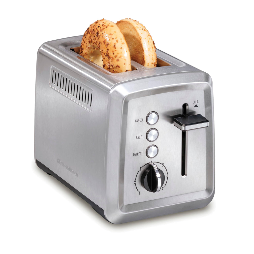 Hamilton Beach 2 Slice Toaster with Extra-Wide Slots, Bagel Setting, Toast Boost, Slide-Out Crumb Tray, Auto-Shutoff & Cancel Button, Defrost Function, Stainless Steel (22794)