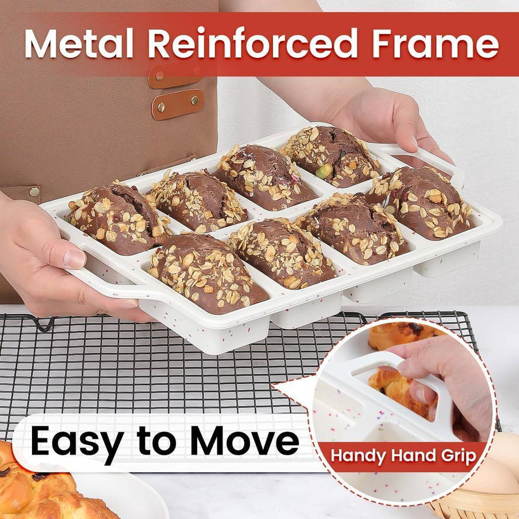 Mini Loaf Pans, Metal Reinforced Frame Silicone Bread Loaf Pans 8 Cavities Nonstick for Baking Cornbread, Mini Bread, Brownie, Cheesecake, Chocolate 2 Pack Confetti