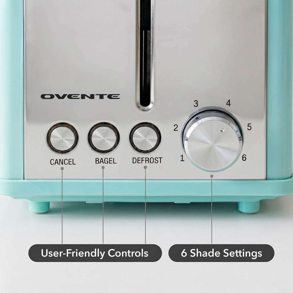 OVENTE 2-Slice Electric Toaster, 825W 6 Browning Setting, Turquoise TS2450T