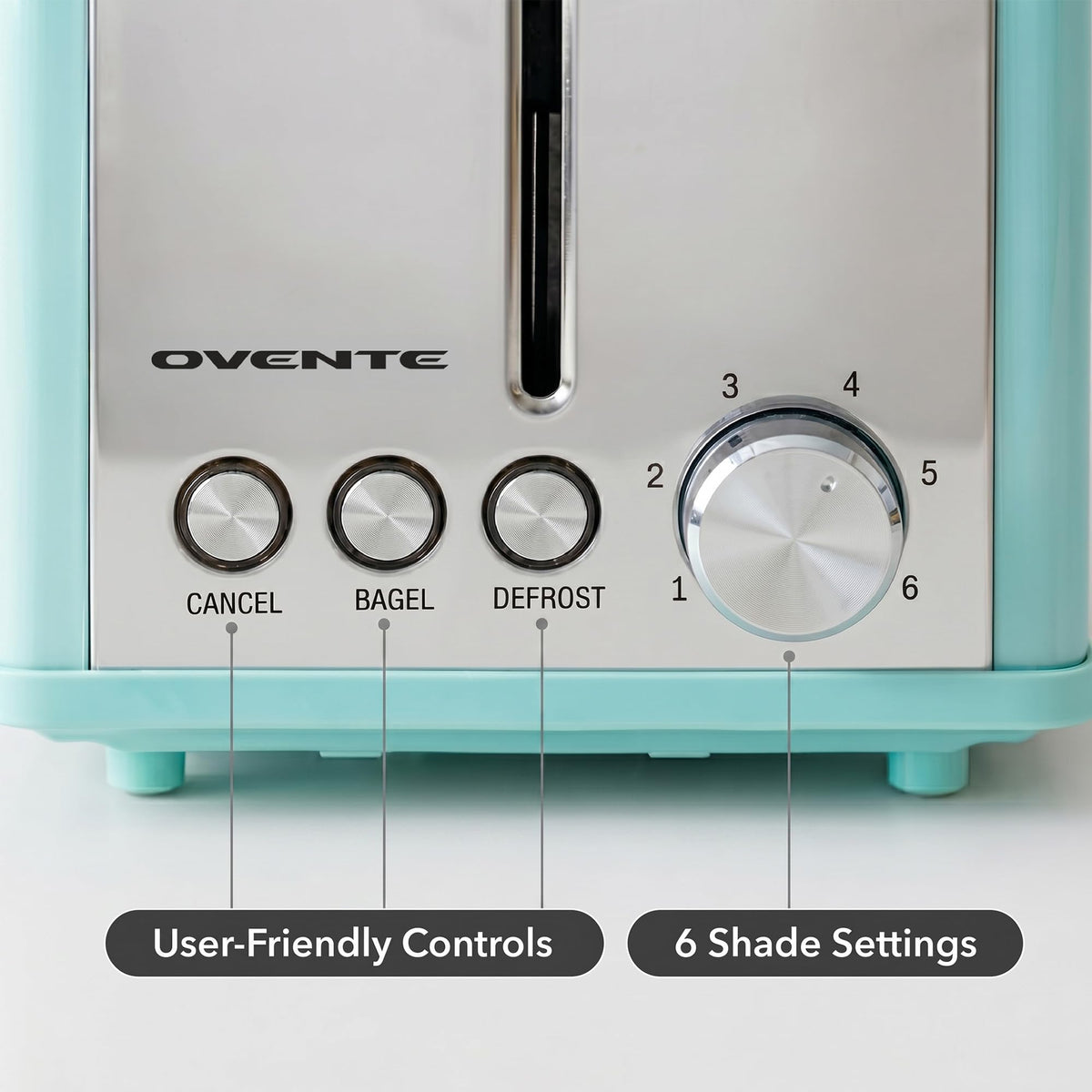 OVENTE 2-Slice Electric Toaster, 825W 6 Browning Setting, Turquoise TS2450T