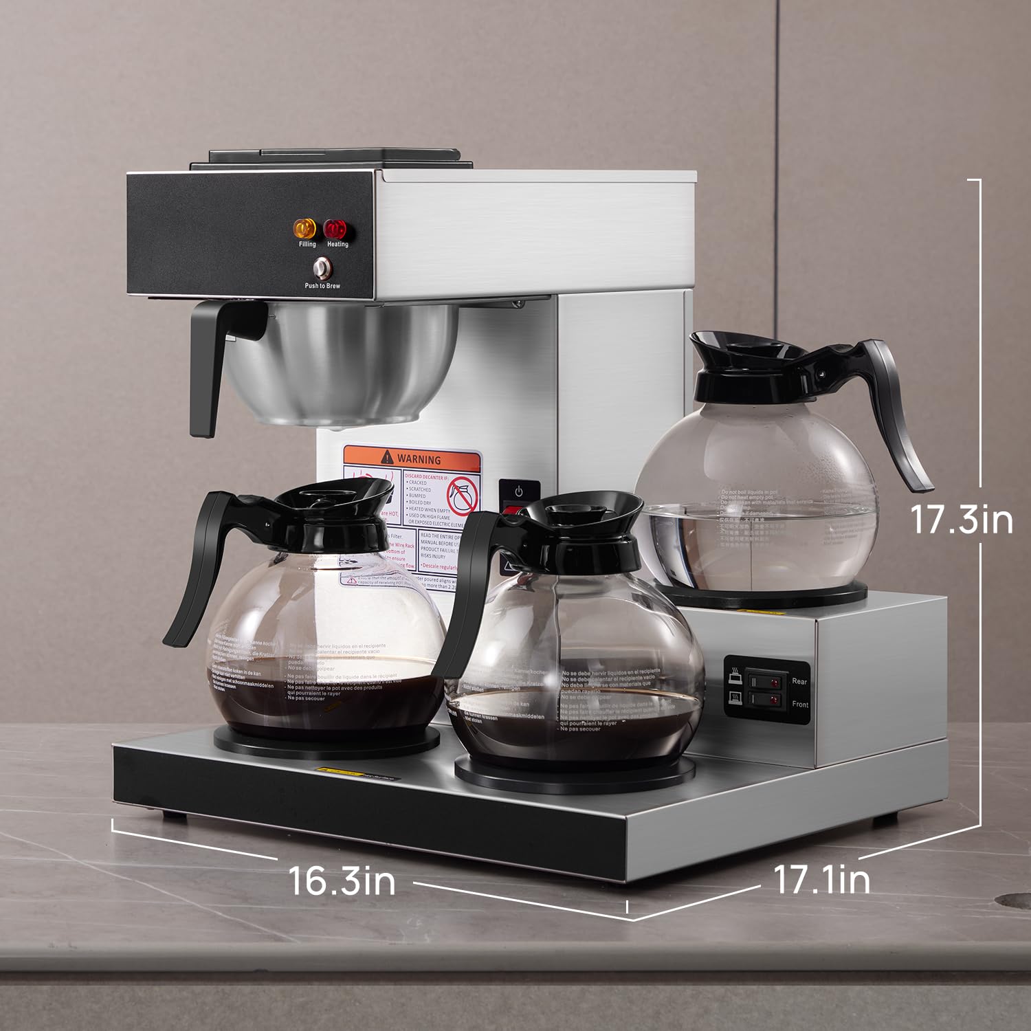 SYBO Commercial Coffee Maker with 3 Warmers and Decanters SF-CB-3GA