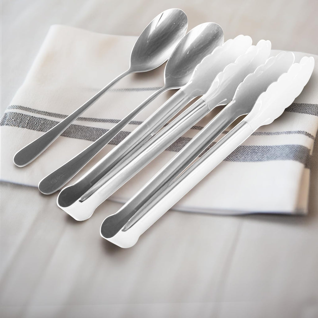 12PCS Silver Serving Utensils Set,Includes 8 large serving spoons,4 serving tongs