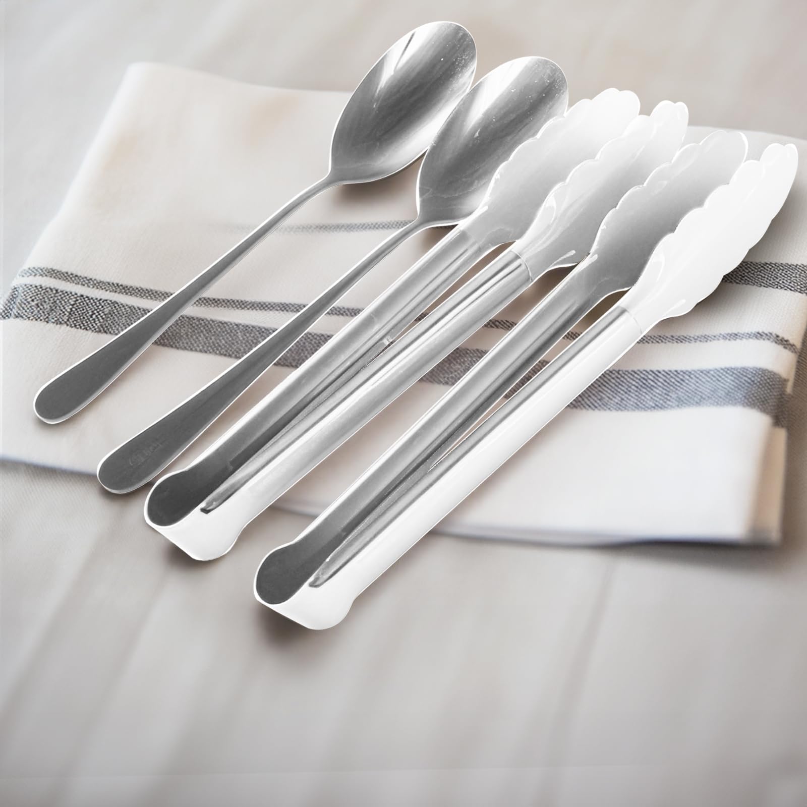 12PCS Silver Serving Utensils Set,Includes 8 large serving spoons,4 serving tongs