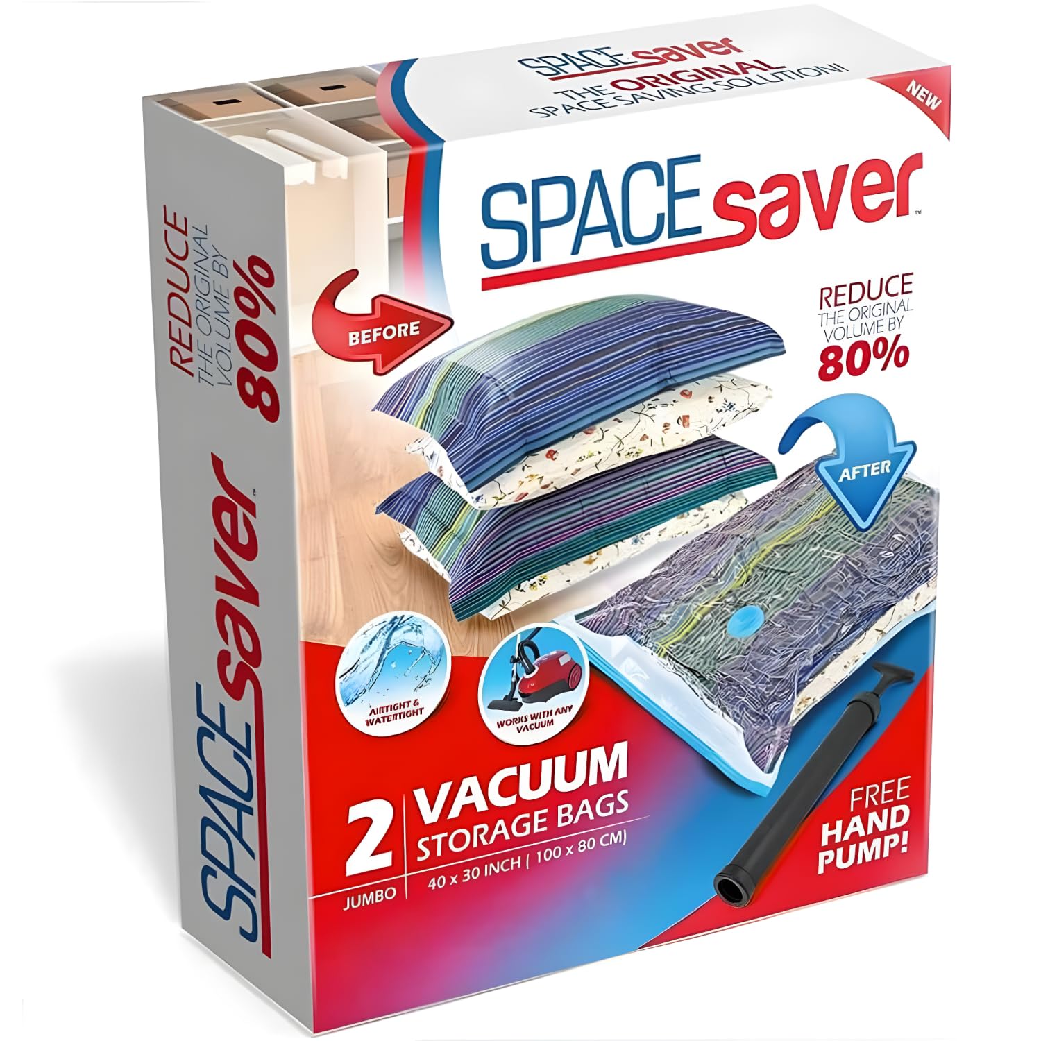 Spacesaver 2 Pack Jumbo Vacuum Storage Bags for Blankets & Clothes – Jumbo Vacuum Sealed Compression Bags with Hand Pump – Space Saver Storage Bags for Bedding, Moving, Travel & Organization