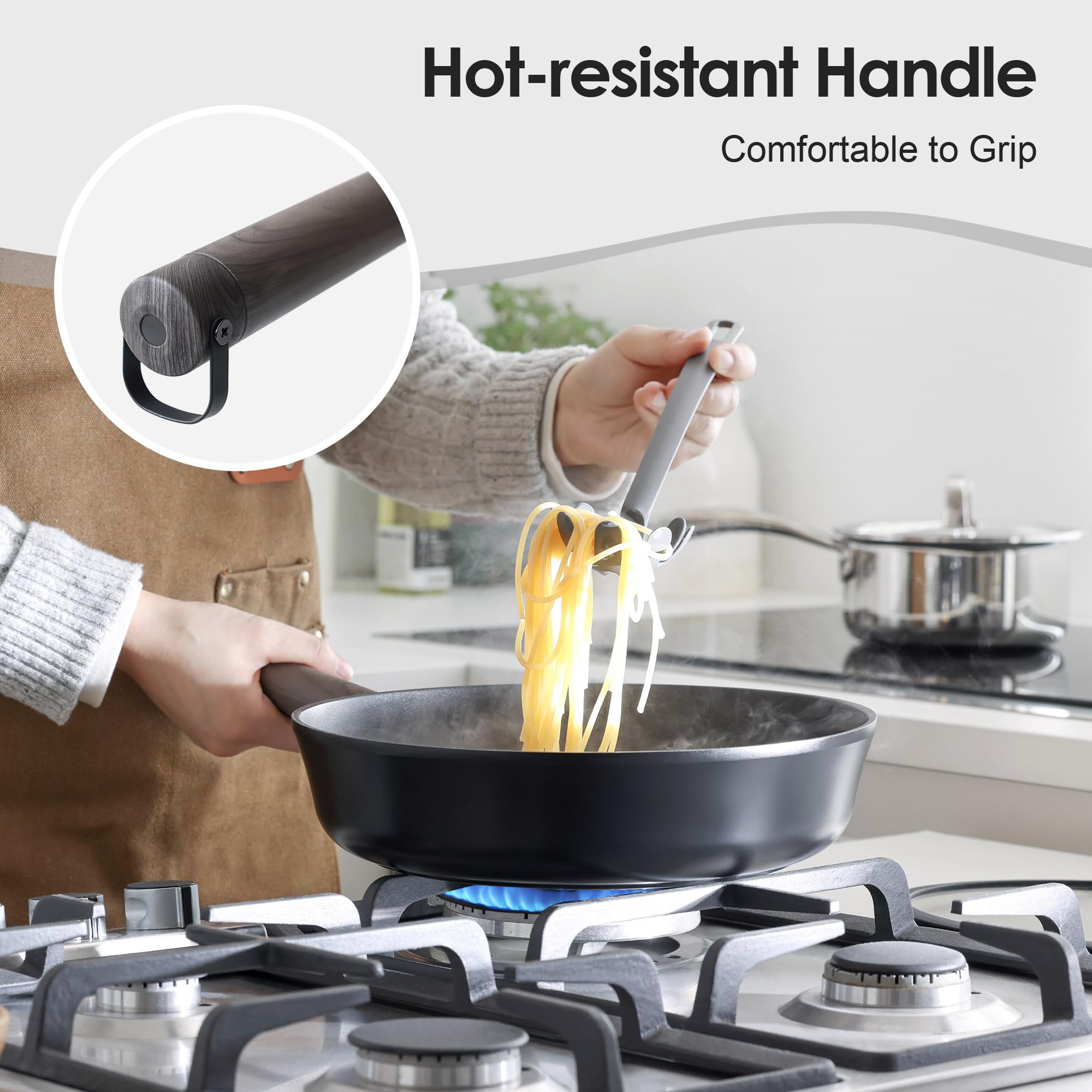 SENSARTE 15Pcs Nonstick Cookware Set Pots and Pans Set Kitchen Cooking Frying Pans with Stay-cool Handle, Dishwasher Safe, Induction Compatible, PFOA/PFOS Free, Black