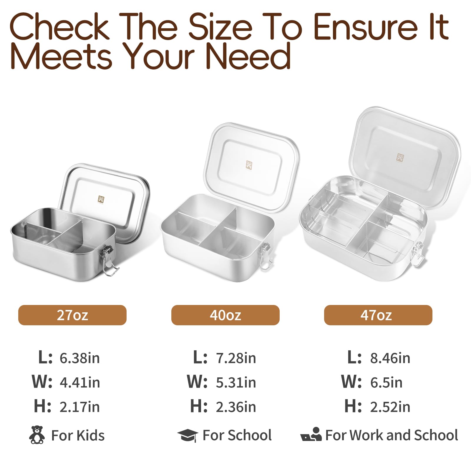 GOLDEN KEY 27oz Stainless Steel Bento Box for Kids,Too Small for Adult Use
