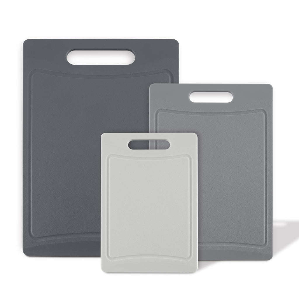 COOK WITH COLOR Non-Slip Cutting Board Set – Kitchen Essentials with Easy Grip Handle for Meat, Veggies, and Fruits, 3 Cutting Boards, Gray