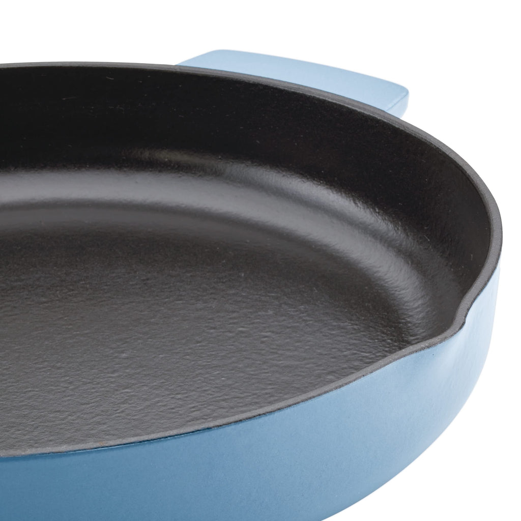 KitchenAid Enameled Cast Iron Frying Pan/Skillet with Helper Handle and Pour Spouts, 12 Inch, Blue Velvet