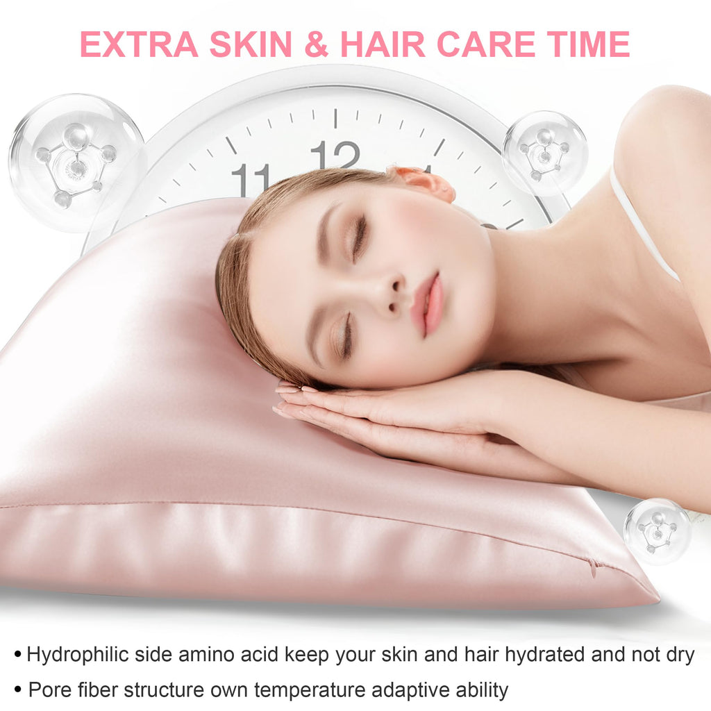LYSHIN Pink Silk Pillowcase Standard Size with Hidden Zipper