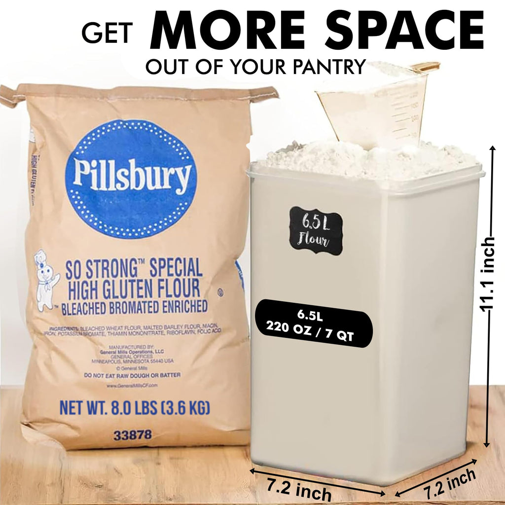 WHITE FEATHER SUPPLIES 2 PC [7 Qt / 6.5L / 220 Oz] Large Food Storage Containers with Lids Airtight - BPA Free Clear Plastic Kitchen and Pantry Storage Containers for Cereal, Flour, Sugar, Rice