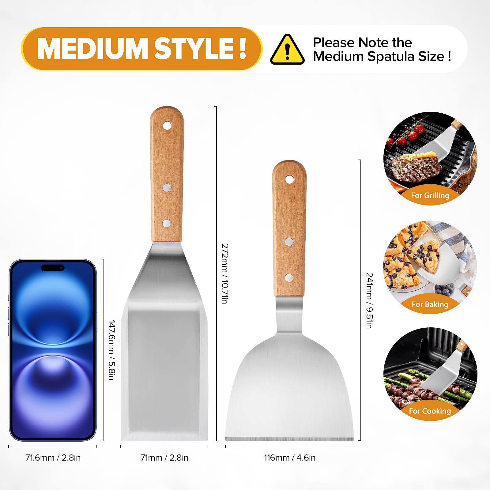 PETHOMKIT Metal Spatula Turner Set with Wide Beveled Edge for Grill,2 Pack