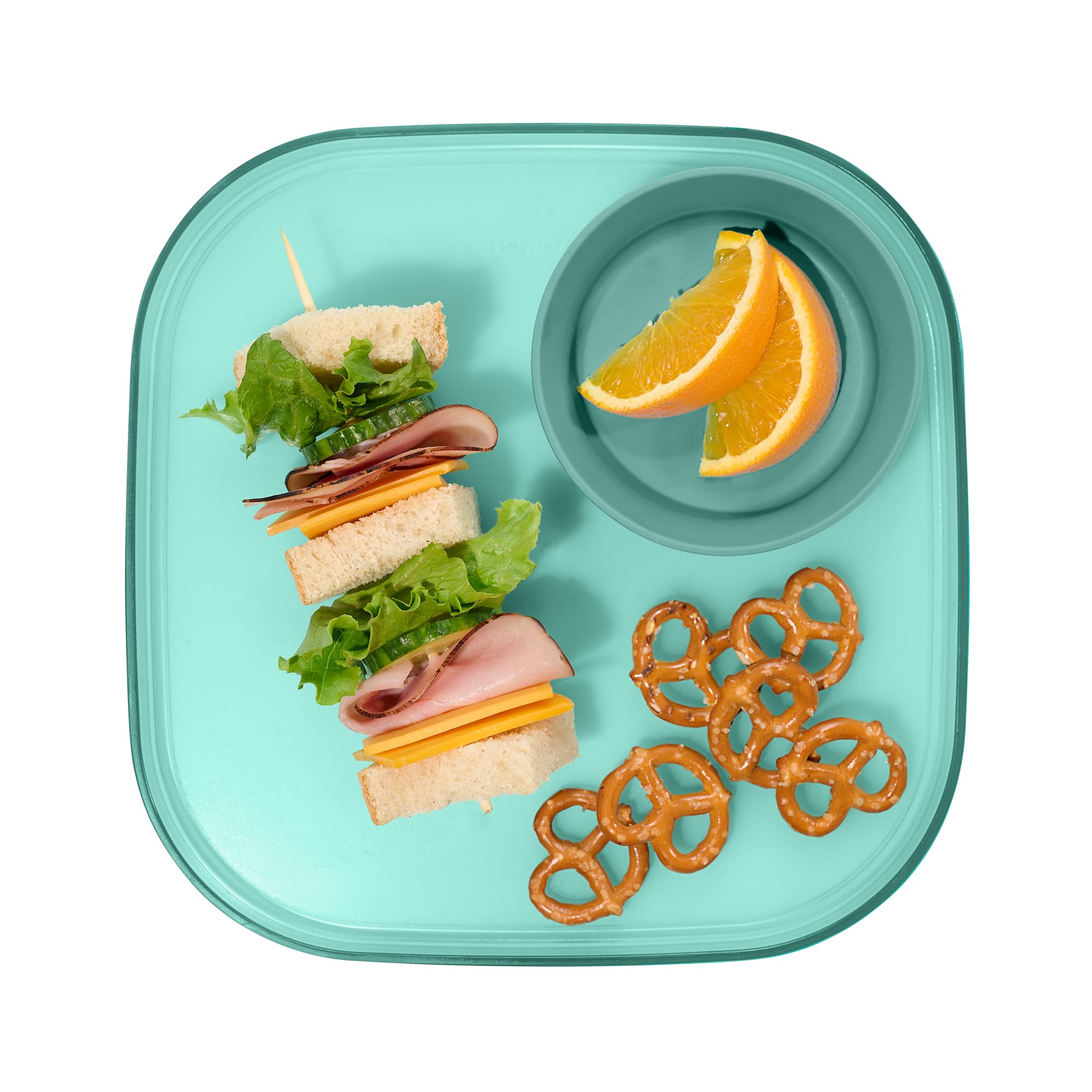 Madesmart Dipware Reusable Dining Plate/Serving Tray for Appetizers and Snacks, Food-Safe Appetizer Serving Platter with Removable Dip Bowl, Teal