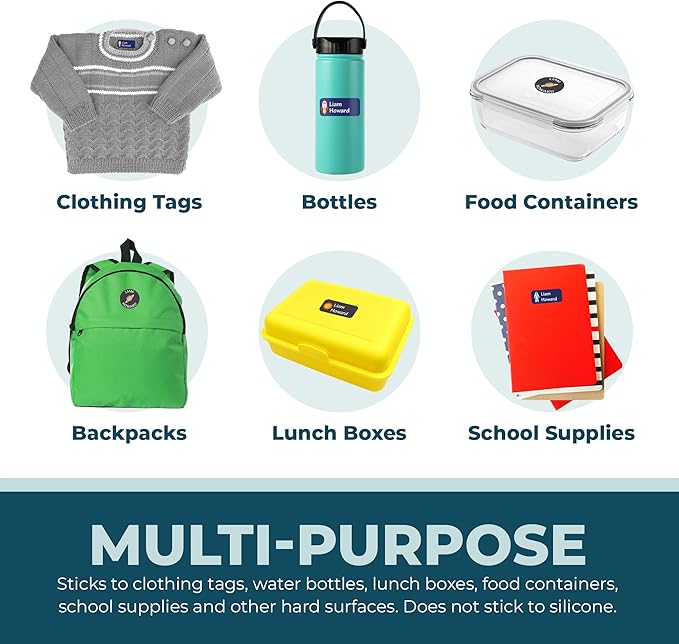 Personalized Daycare Name Labels for Kids (130 Labels) - Custom Waterproof Name Stickers for Clothing Tags, Water Bottles, Lunch Boxes and School Supplies (Animals)