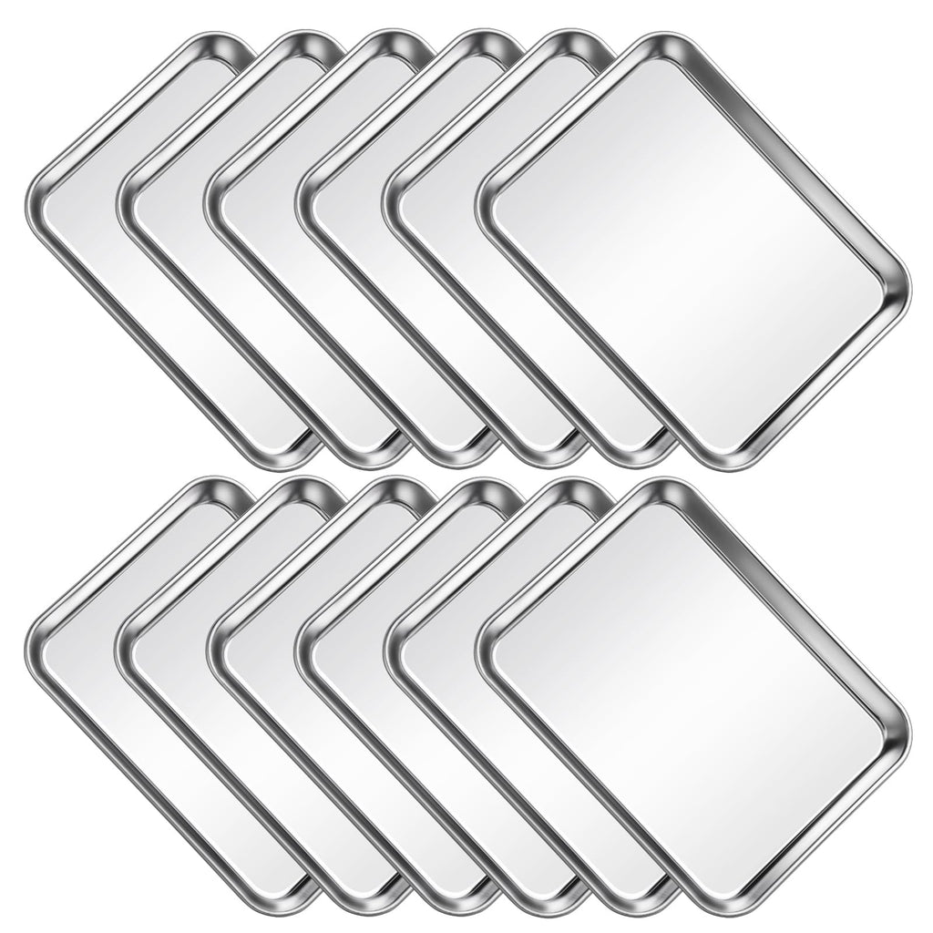 12Pcs Stainless Steel Baking Sheet Pan Set, Cookie Sheet Metal Baking Pan Oven Tray, Cooking Baking Sheet for Toaster Oven, Easy Clean, Dishwasher Safe, 9 x 7 x 1 Inch