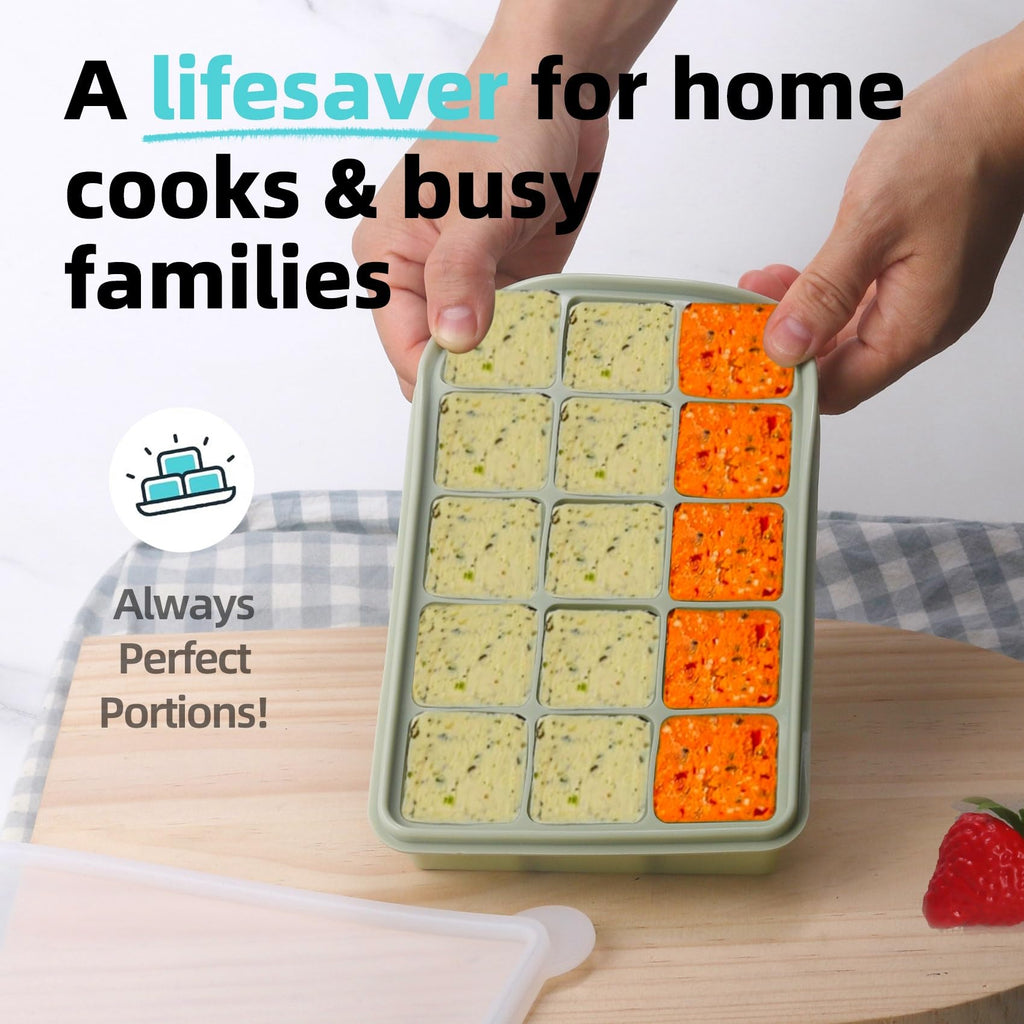 2 Tbsp Silicone Freezer Molds - Perfect for Storing Garlic, Herbs, Ginger, Pesto, Tomato Paste, Lemon Juice, Purees and More - Silicone Food Freezer Tray (Green 4 Pack)