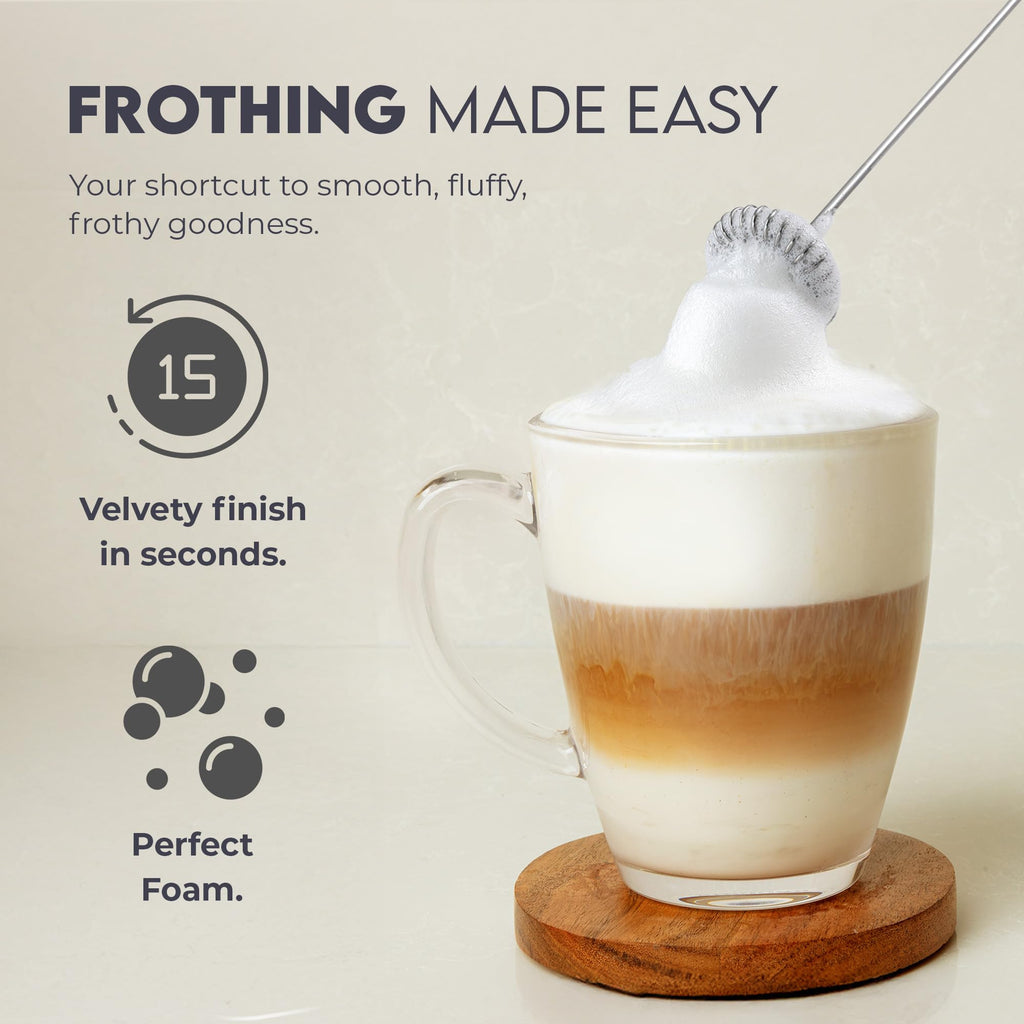 Zulay Kitchen Powerful Milk Frother Wand - Handheld Stainless Steel - Battery Operated Drink Mixer for Coffee, Lattes, Cappuccino, Matcha - Froth Mate Frother Gift - Glacier White