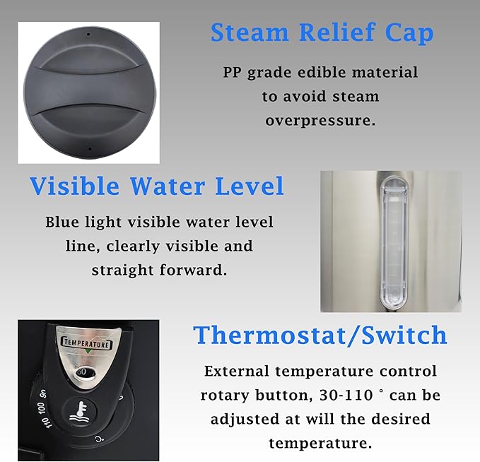 Commercial Electric Kettle Warmer Stainless Steel Hot Water Dispenser Hot Water Boiler And Warmer with Faucet Quick-Temp or Boil for Tea Coffee 1500W 15.4 Liter Capacity