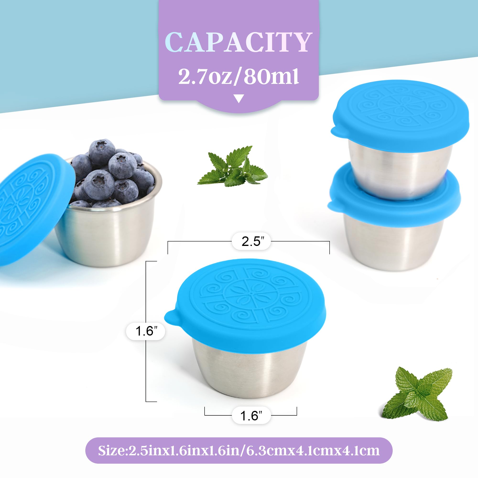 Qukaka 6x2.7 Oz Salad Dressing Container to Go,Handy Leakproof Stainless Steel Meal Prep Containers Reusable,Sauce Containers for Lunch Box, Picnics, Travel, Office and Kitchen Storage