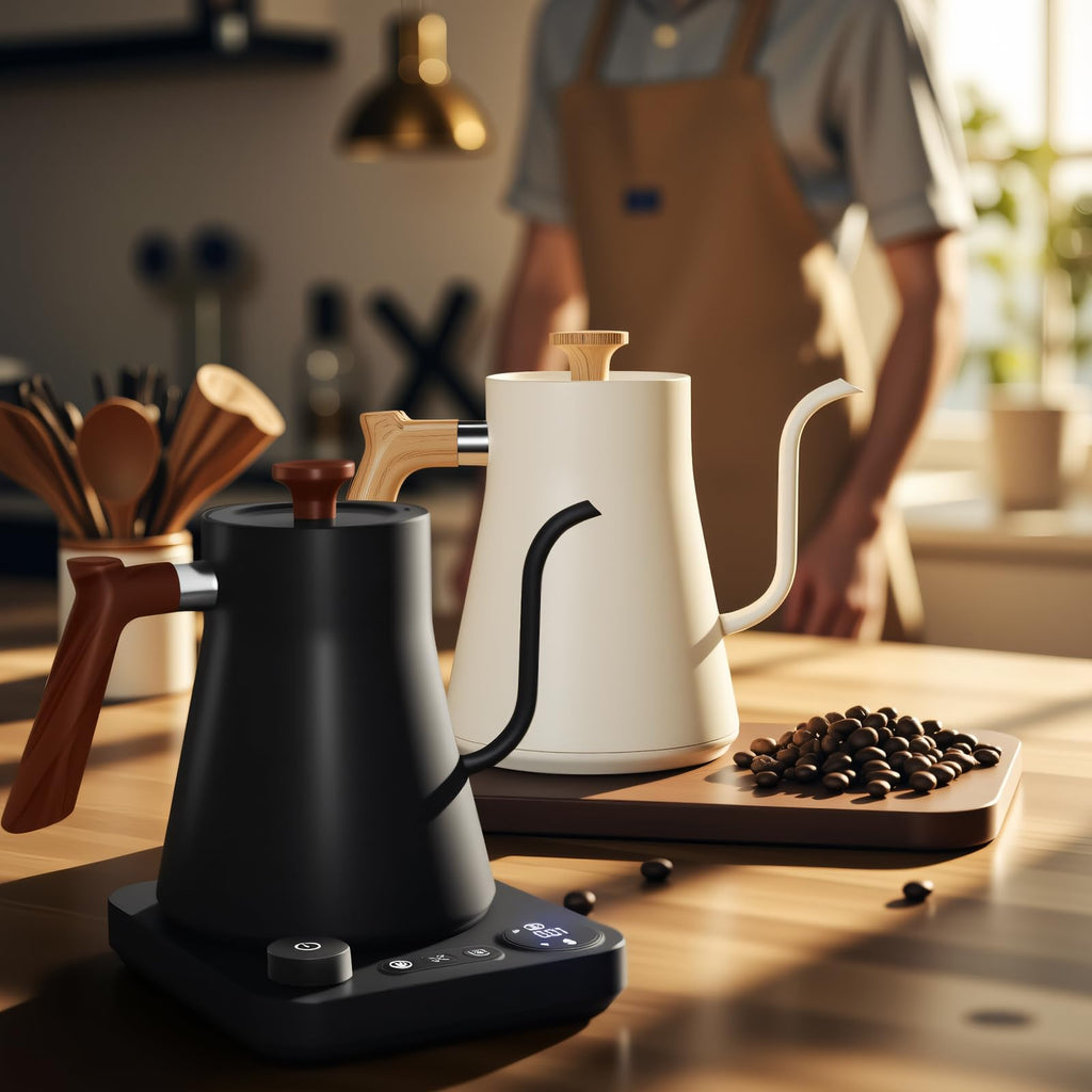 Gooseneck electric kettle,Auto Boil Detection, with Variable Temperature Control, Stainless Steel Inner, Ultra-Quiet 304 Stainless Steel,1200W Quick Heating, for Coffee, Tea & Milk, 0.9L(Black)