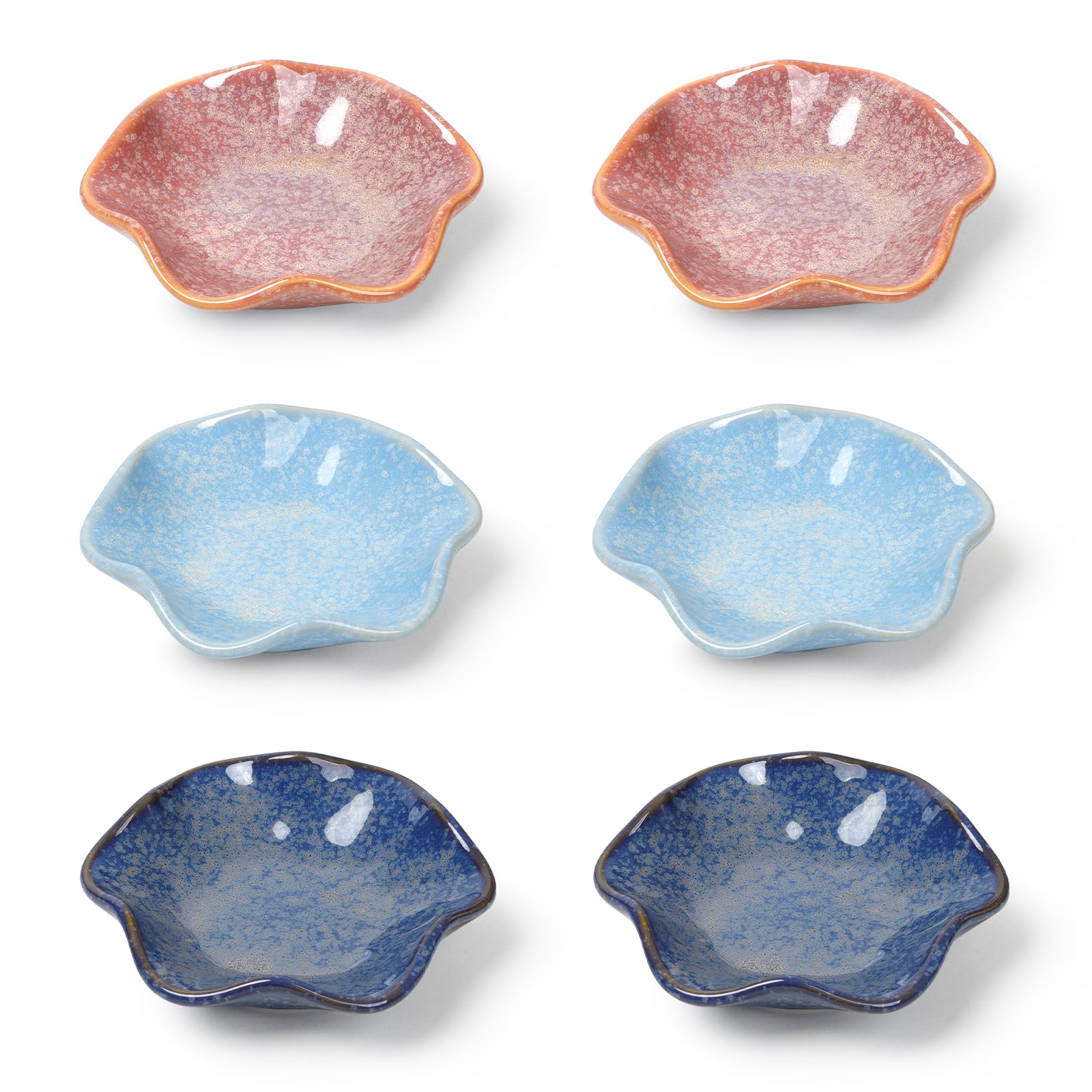 ZEBERBO Dipping Bowls Set of 6, Ceramic Soy Sauce Dishes, 2 oz Dipping Sauce Cups, chrysanthemum Round Small Side Dish Dishes for Dipping Sushi Tomato Soy Sauce Dish