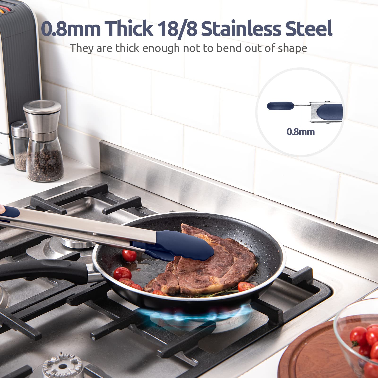 U-Taste Kitchen Tong for Cooking, 480ºF Heat-Resistant, 16in/Midnight Blue