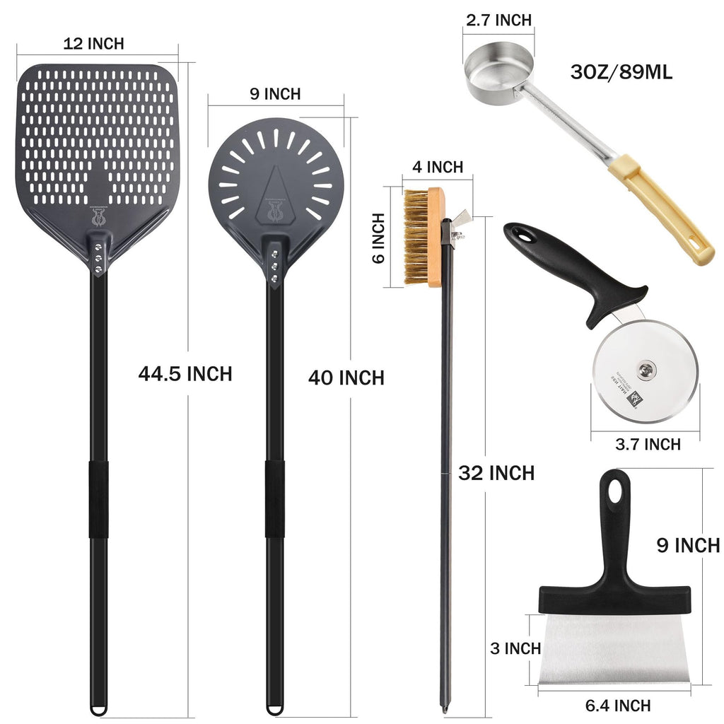 SHANGPEIXUAN 12-inch Hard Anodized Aluminum Pizza Spatula，Set Of 6 Commercial Pizza Oven Utensils, pizza Peel for Indoor & Outdoor Pizza Ovens, Pizza Oven Accessories