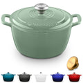 ROSSALLINI Signature Enameled Cast Iron Dutch Oven, Non-Stick Serving Pot with Tight Fitting Lid for Perfect Roasting, Baking, Sauteing, and Bread Making | 7.4Q (7L) - Sage