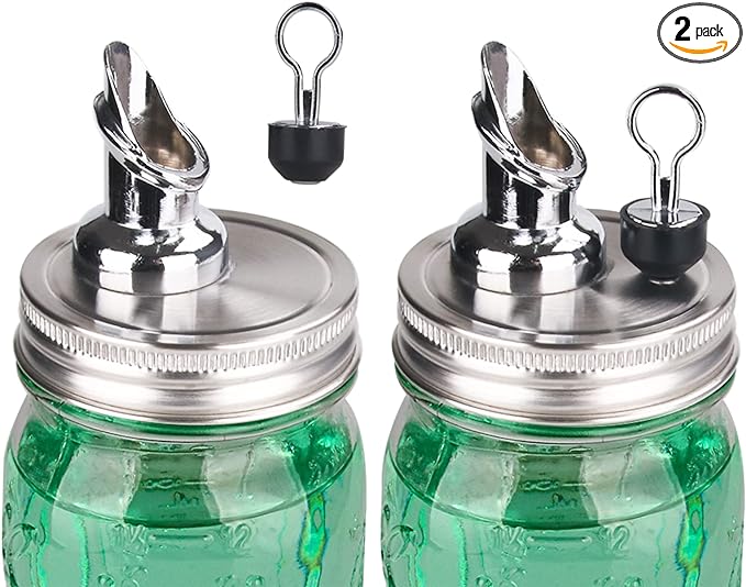 Free Flow Spout for Mason Jar,for spout regular mouth size Mason Jar 70mm lid, 2 Pack (Zinc alloy) jars not included