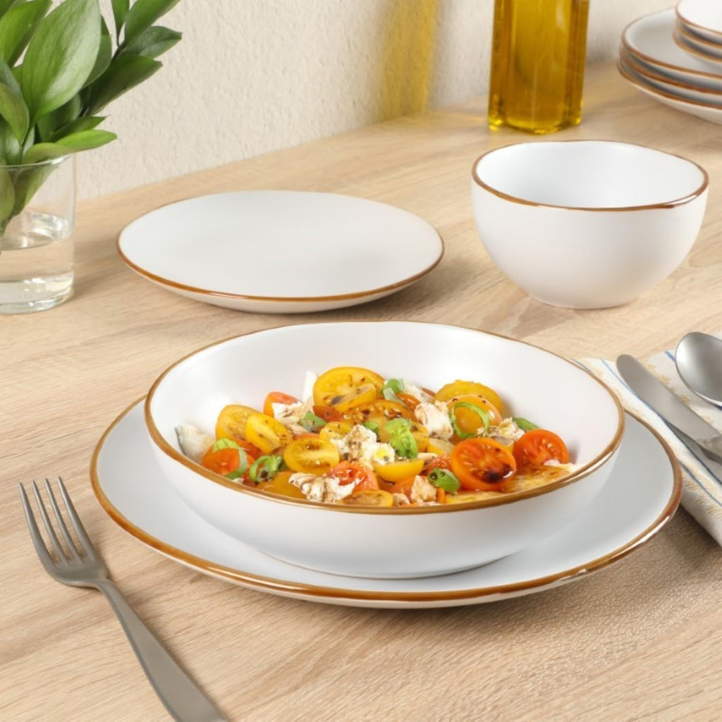 Gibson Home Hazeltine 16-Piece White Stoneware Dinnerware Set – Plates and Bowls, Durable Ceramic Kitchen Dinner Set