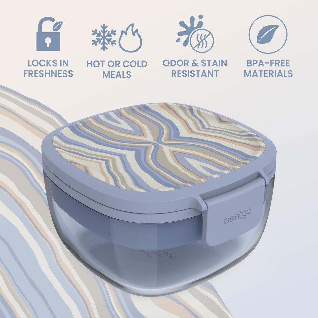 Bentgo Glass Salad Container, 7.6-Cup, 4-Compartment Tray, Reusable Fork