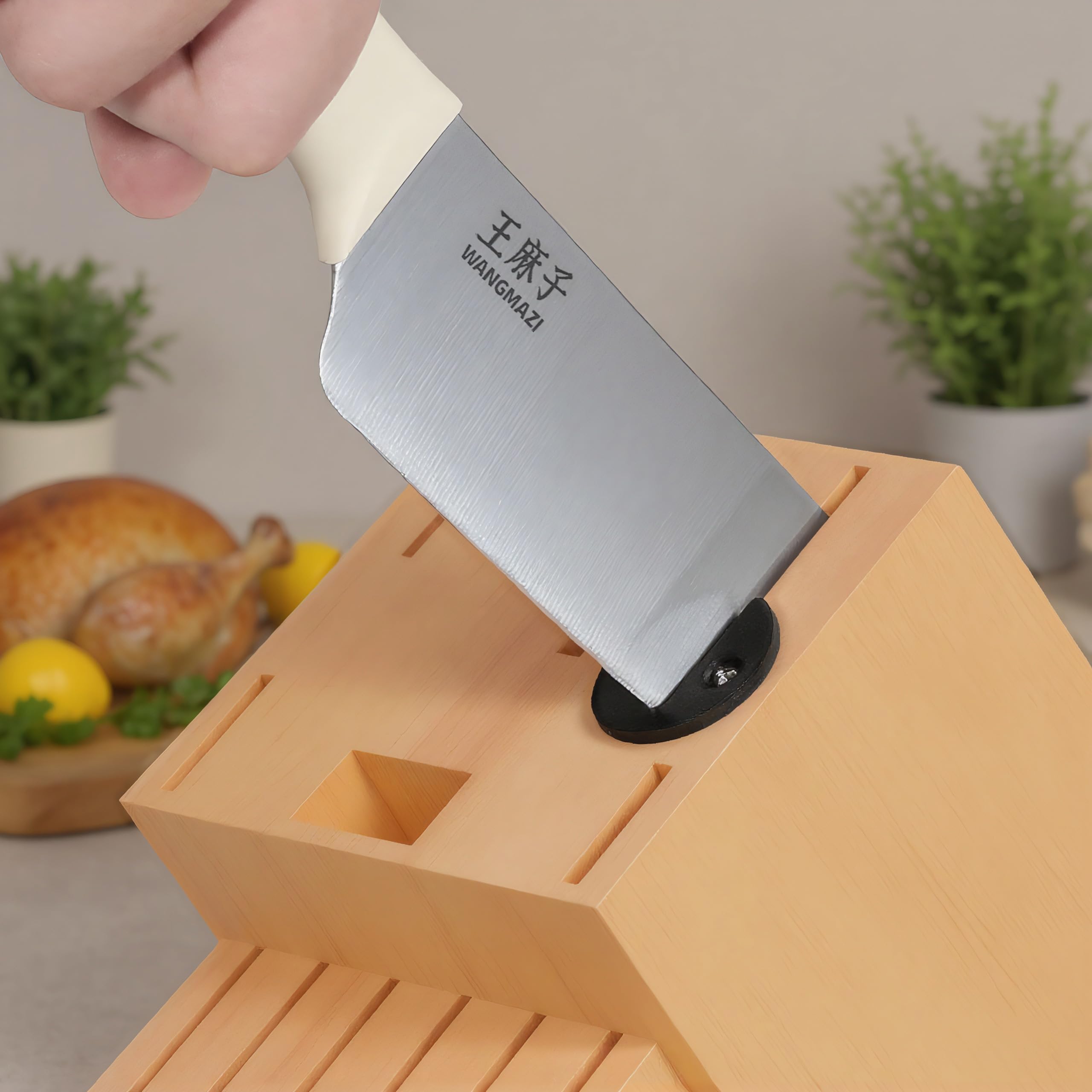 WANGMAZI 15-Pcs Knife Block Set, High Carbon Steel