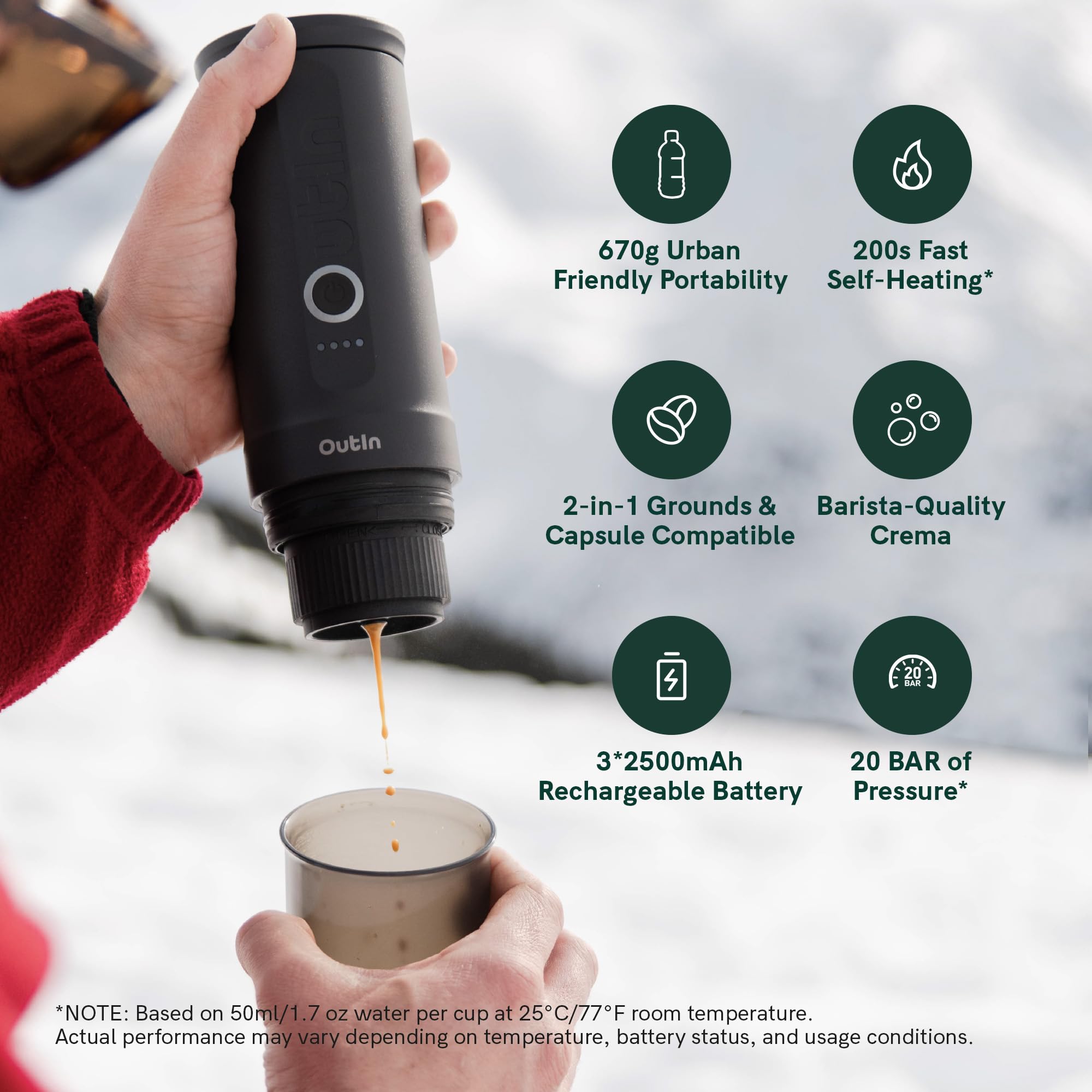 OutIn Nano Portable Electric Espresso Machine, Travel Coffee Maker