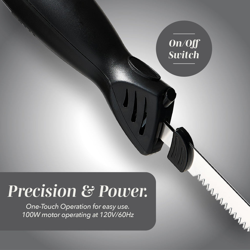 COOK WITH COLOR Electric Knife, 100W Power, Dual Stainless Steel Blades for Precise Cutting, Ergonomic Handle, Low Noise and Vibration, Ideal for Bread, Meat, and Vegetables, Black