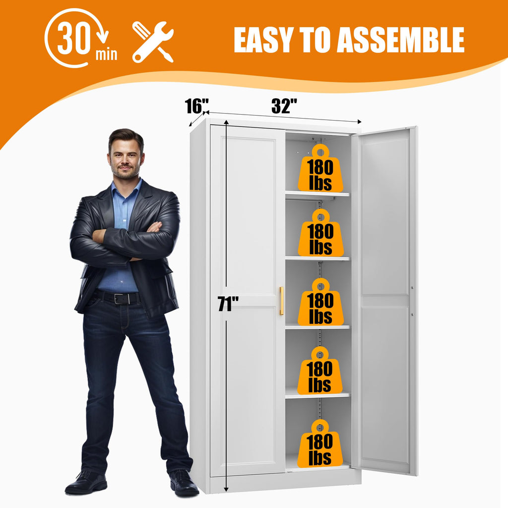 MetalMax 71"Tall Metal Kitchen Pantry Storage Cabinet with Doors& 4 Shelves